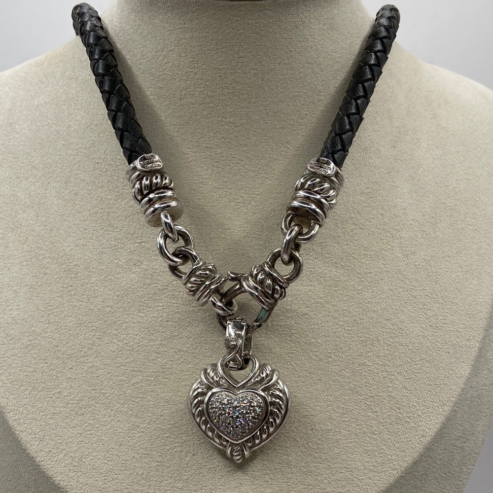 Vintage Judith Ripka Sterling Silver 925 Heart Necklace Simulated Diamond 18”L